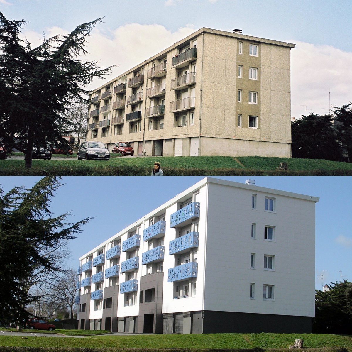 carea_facade's tweet photo. Façade avant/après réhabilitation : la résidence quartier Kerlédé à Saint-Nazaire. Aspects PIERRE DU SUD et LISSE MAT posés en Bardage Sans Ossature (BSO).
https://t.co/MIcDAicegp
#facade #renovation #facadier #residence #residentiel https://t.co/ybo2nJC69f