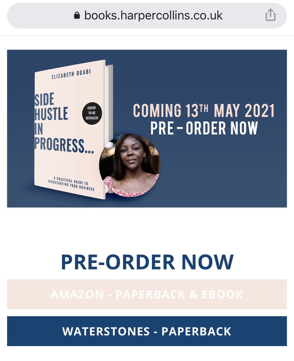 ElizabethOgabi_'s tweet photo. So excited to be publishing my first book with @HarperCollinsUK Side Hustle in Progress which is a practical guide to help you kickstart your idea into an actual business. Please share and pre-order  https://t.co/YZVyF3NRYT https://t.co/rIH8Vauhrl