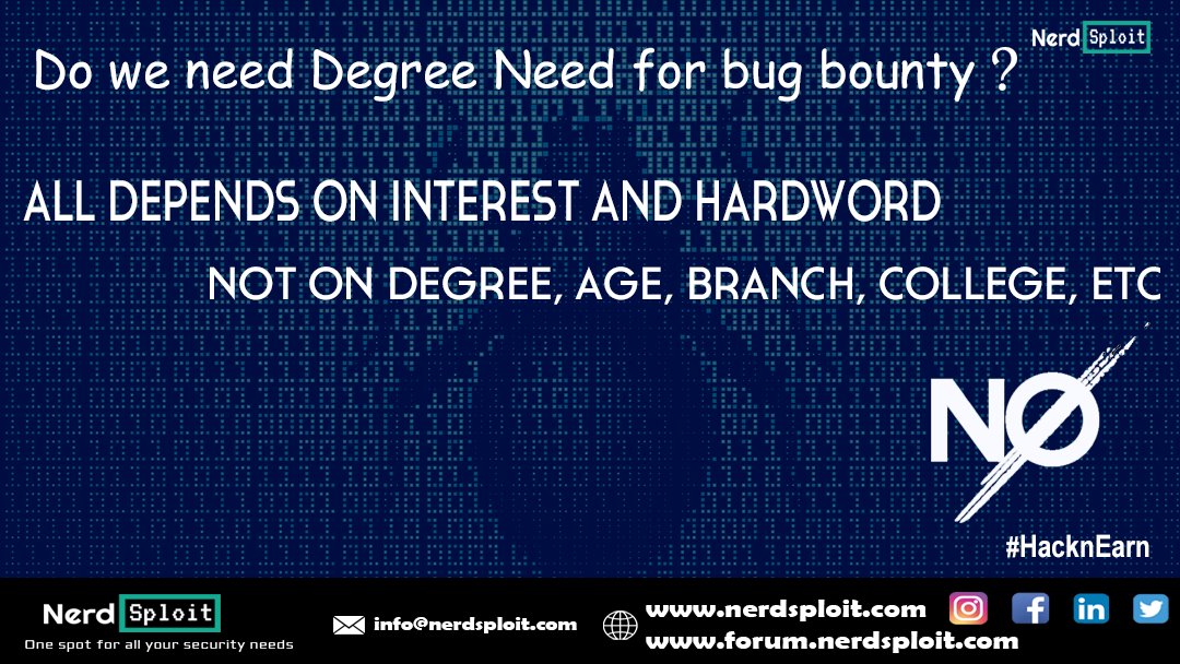 NerdsploitNS's tweet image. #hackerone #hacker #bugbounty #cybersecurity  #hackers #ethicalhacker #bugcrowd #hackernews #h #hackerindonesia #hackerearth #hackerman #kalilinux #ethicalhacking #hackerrank #vulnerability #malware #security #pentesting #infosec #hackerspace #bugbountytips  #blackhat #nerdsploit