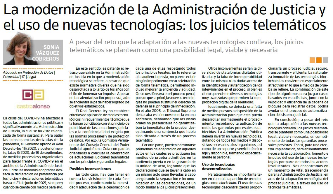 CastroalonsoLET's tweet photo. Nuestra compañera Sonia Vázquez ha escrito sobre la modernización de la Administración de Justicia en la revista AJA, de @TR_ESP.

Este artículo es un extracto de un análisis más extenso publicado en nuestro blog. Aquí tenéis el enlace:
https://t.co/b3eIljeo6L https://t.co/TMdYdtdF9F