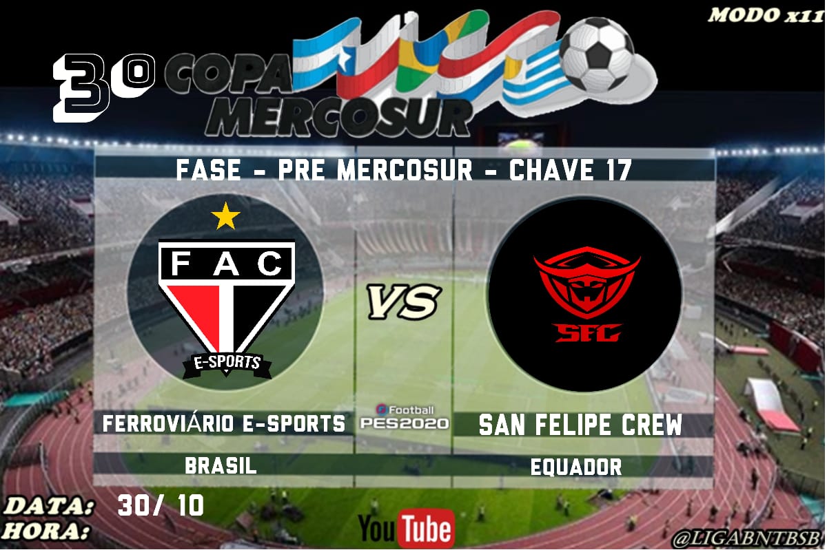 Partido

🏆 PRE MERCOSUR
🆚 Ferroviario e-sports
🕰️ 29/10 21:30 Ec

Vamos SFC, a demostrar que podemos dar pelea internacional!

#SFCyNaMas