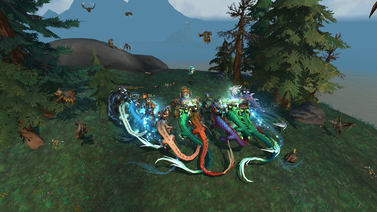 Demireality's tweet photo. Campfun with Serpentparade haha 😂
and they're keep coming with more serpents haha
#worldofwarcraft #cloudserpent https://t.co/oPESGGVDcE