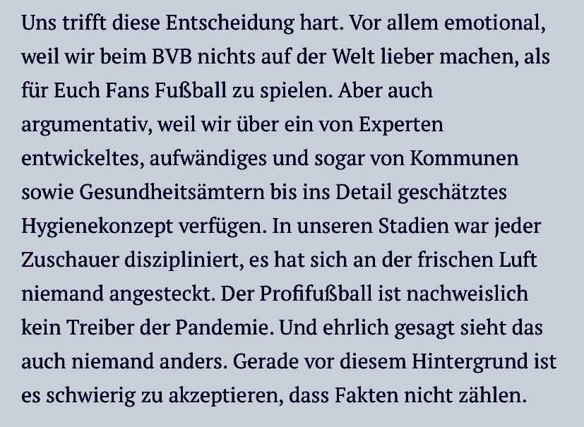Der Profifußball hat ein großes Privileg. Er darf im Gegensatz zum Amateursport auch im November weiterspielen. Dafür könnte er dankbar und demütig sein. Oder offene Briefe wie der <a href="/bvb/">Borussia Dortmund</a> schreiben.