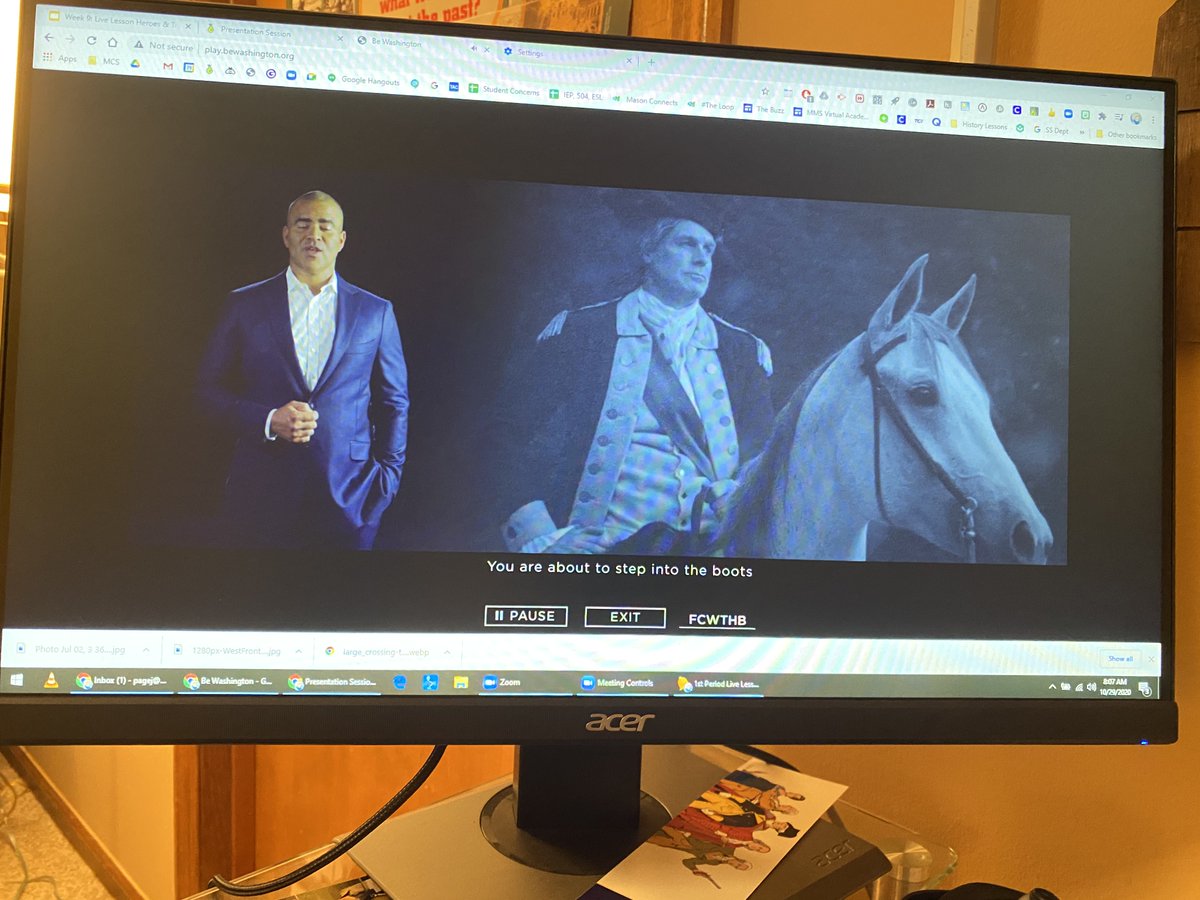 JenMPage's tweet photo. Such a fun day with online Ss today @MMScomets "G. Washington" taught class from #IndependenceHall, Ss played @MountVernon #BeWashington & then uncovered more heroes/traitors to "BE" in @PearDeck Tweets about American Independence!#MasonMoment https://t.co/Gw9b90nBar