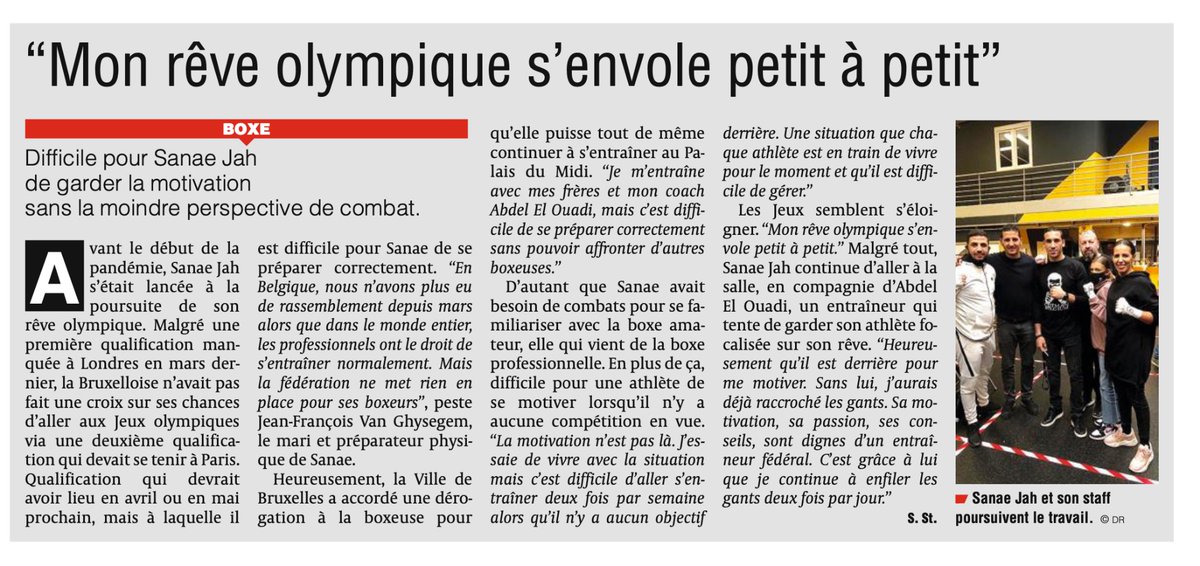 Je ferais tous pour y arriver
Mais psychologiquement c'est pas facile avec la pendemie.
Je tiens à remercier <a href="/BenoitHellings/">Benoit Hellings</a> mon échevin des sports qui fait des miracles pour que je puis m'entraîner dans les meilleurs conditions possible.
Merci également à mon coach <a href="/BeaDiallo/">Bea Diallo</a>