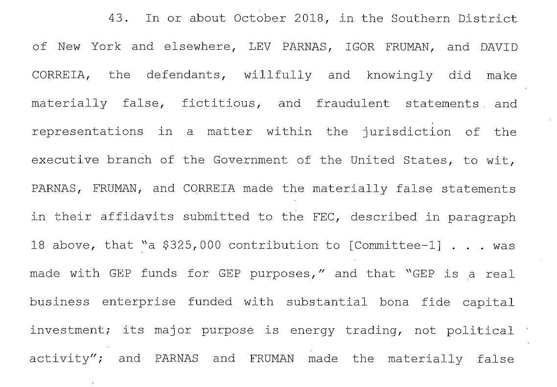 AUSA Zolkind is stating the elements of the two counts to which Correia is pleading guilty. Notable: Count 2, to which Correia is pleading guilty, alleges an illegal $325,000 donation to the pro-Trump super PAC America First Action, thinly veiled here as [Committee-1].