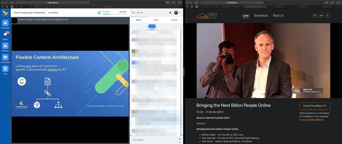 HenriHelvetica's tweet image. my morning right now: #fastforward2020 on one side, @CloudflareTV on the other.