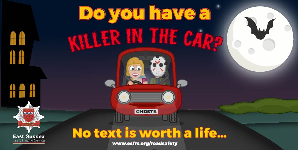 Keeping up with the #Halloween theme...

Did you know you have a killer in your car?

You are 4 times more likely to be in a crash if you use your phone.

No text is worth a life... put that phone away.

#fatalfour
