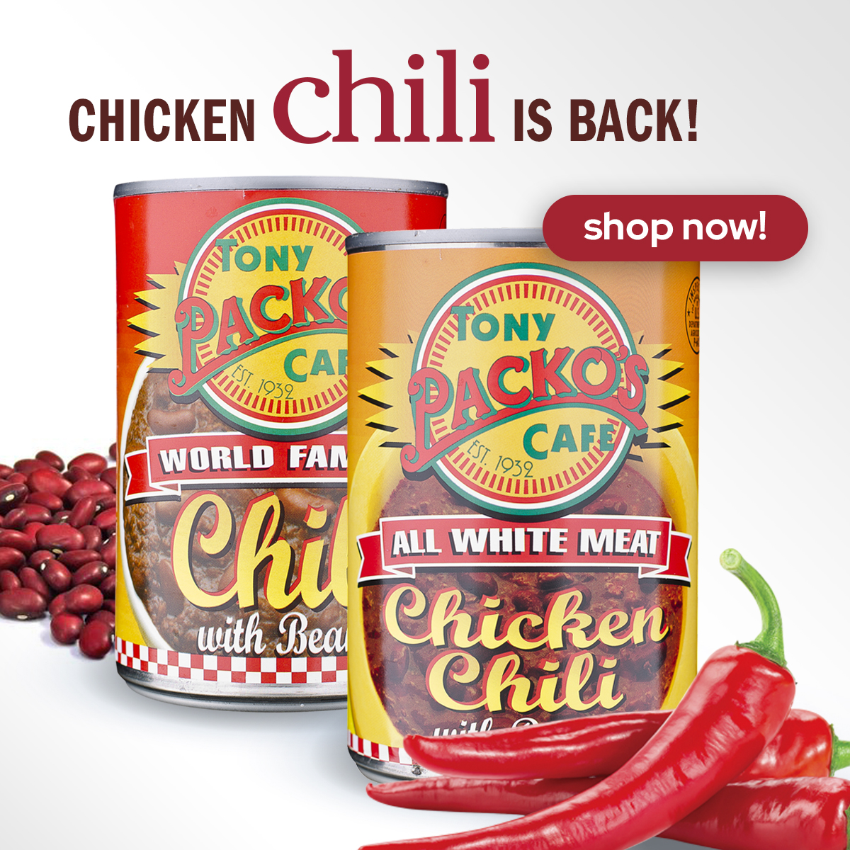 tonypackos's tweet photo. Chili season is here. Enjoy as a stand-alone meal or use our Chili to top Enchiladas, Nachos, French Fries, Hot Dogs, Eggs, Baked Potatoes… the list goes on and on! Order from our online store now: https://t.co/BTl8MBl5n4 #tonypackos #supportlocal #chili #nomnom #fork19 https://t.co/rcys9cqCpI