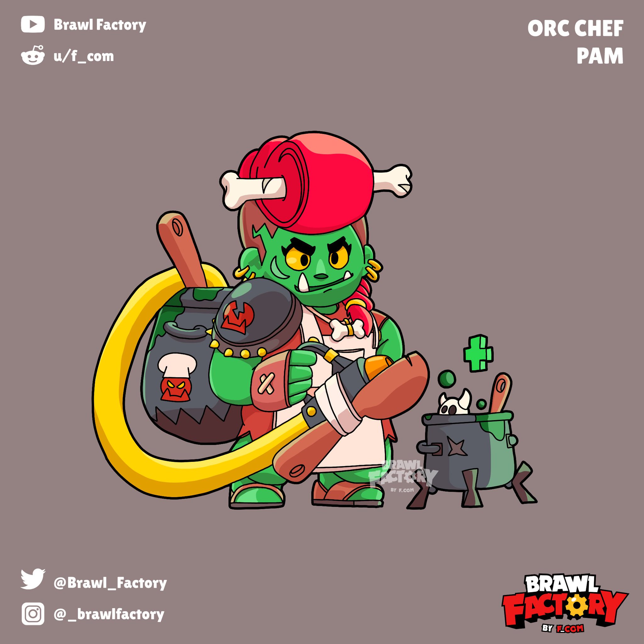 F Com On Twitter Skin Concept Orc Chef Pam Her Stew Is Just For Strong Stomachs Check Her Out Together With Other 25 Skins Here Https T Co Xsbsgbt93j Brawlstars - pam skins brawl stars