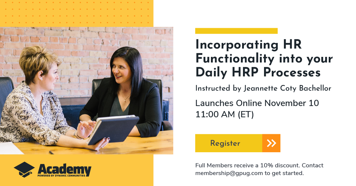 If you’re like many #MSDYNGP users, you just haven’t had time to learn the #HR module. Don’t let it intimidate you! Register for this fun and interactive Academy training, led by industry expert Jeannette Coty Bachellor, to get your system up &amp; running: hubs.ly/H0yS9Cf0