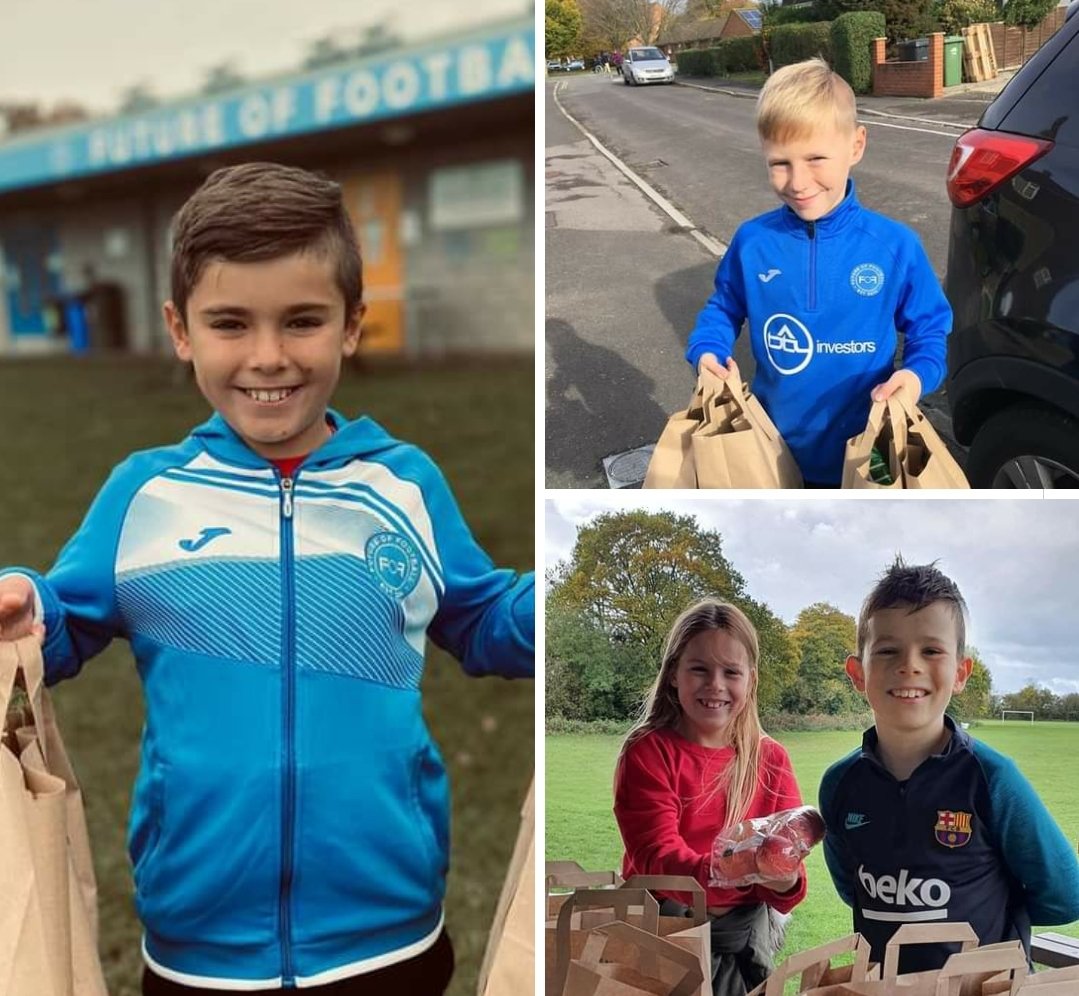The grassroots football family have come together this week and contributed hugely to this national effort. We are so proud of these young players &amp; their willingness to help 💙 (Players from Future of Football FC, Melksham, Wiltshire) #ENDCHILDFOODPOVERTY <a href="/MarcusRashford/">MR14</a>