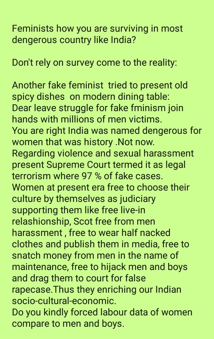 Nirmaly76334944's tweet photo. Emperor ! How the feminists surviving in this Bharat Bhumi where women are regularly being tortured.Can you share #statistics of #fakerapecases and #molestation and #falseDVcases #feminists.Do not rely on survey come to the reality.Your reply attached. https://t.co/ri9iCYsLMI
