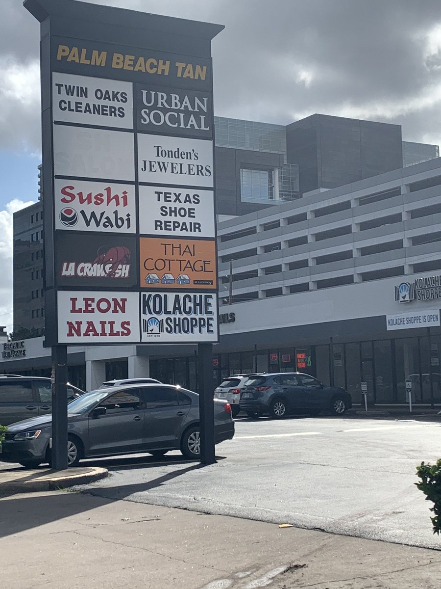 Old and New Texas: @Whataburger and a classic Houston stripmall sign: sushi, kolaches, thai and a crawfish joint