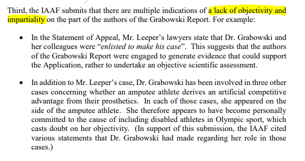 It is sad to see IAAF attack the integrity of researchers working pro bono for Leeper (note: Prof. Grabowski is a colleague of mine here at Colorado & a solid researcher)Especially since every key IAAF expert in Semenya case was on the IAAF payrollIAAF way out of line here