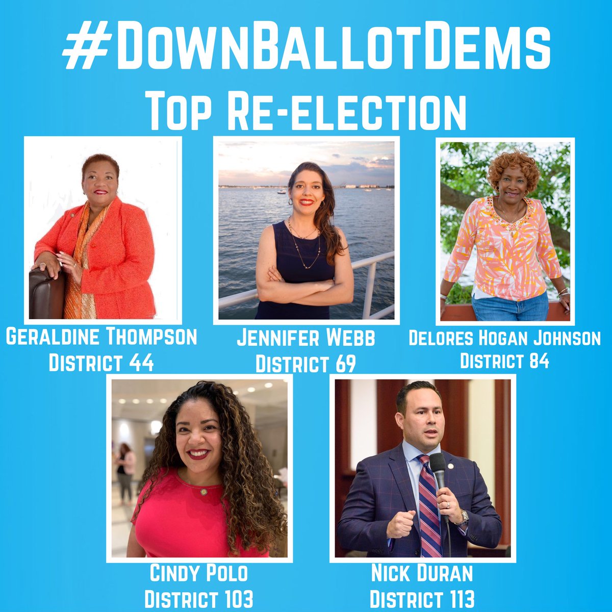 Go to javierfor105.com for donation and volunteer links to help re-elect these amazing leaders <a href="/electgeraldine/">Geraldine Thompson</a> <a href="/jenniferwebbfl/">Rep. Jennifer Webb</a> @CindyPoloFL103 @DuranForFlorida