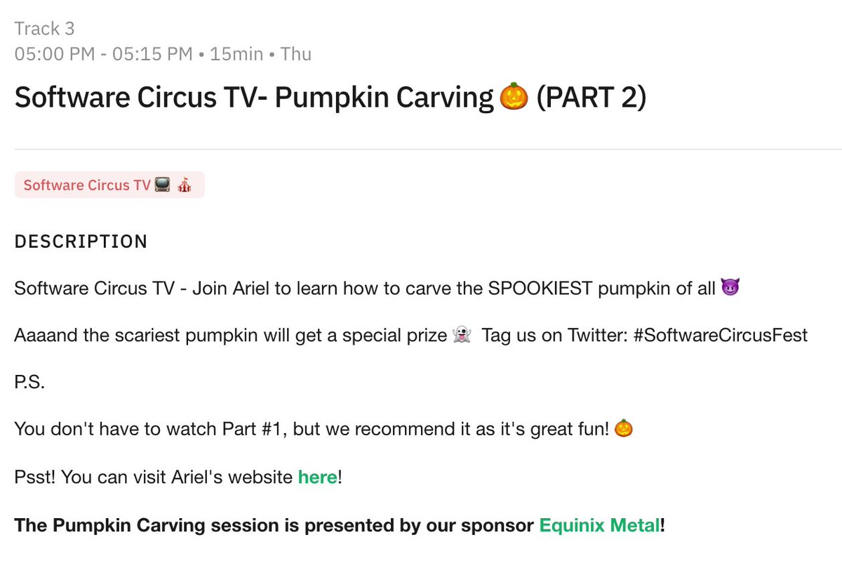 Are you a Pumpkin Whisperer or a Product Manager they ask? But I say PSHAW I am BOTH! Had a blast on this and if you're hanging out w/the amazing speakers &amp; community at #SoftwareCircusFest make sure to watch Part 2 at 5pm. Submit your creation for a chance at a special prize!