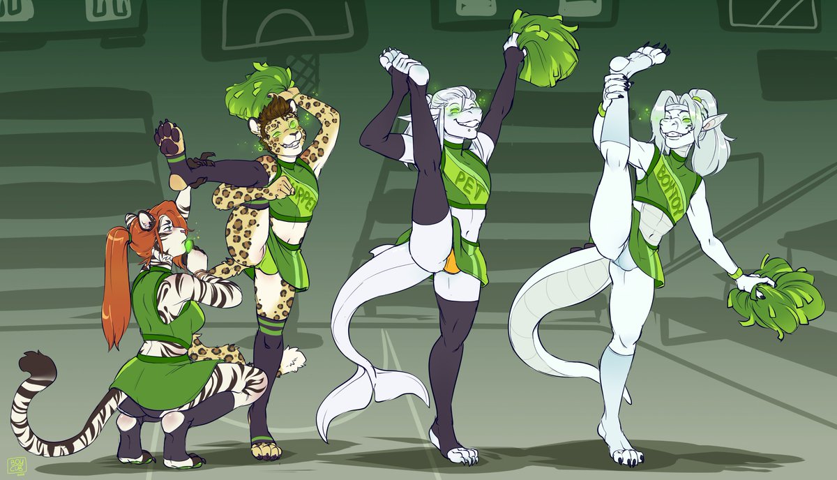 AshKelling's tweet photo. College is supposed to prepare you for the future, right? I wonder what Kei will get up to after she graduates...

She can definitely put cheer team captain on the resume!

Art by @B0YCUB 

Kiyn by @AtonisKiyn 

Tasla by @TaslaDragon https://t.co/26tfc6Zn86