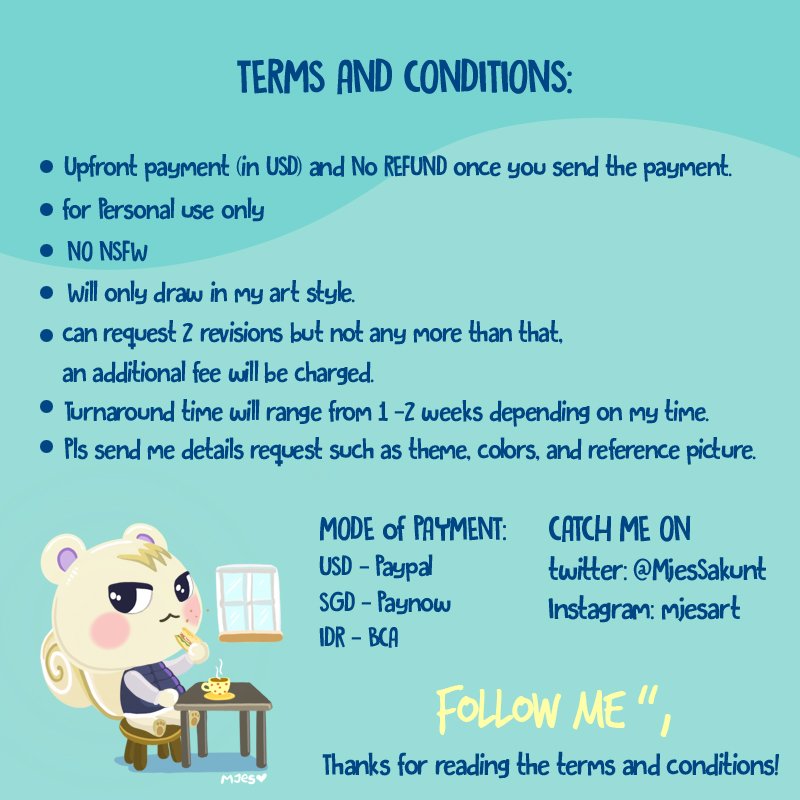 mjesart's tweet photo. Hello everyone. My commissions are officially open
Pls see below for complete information and rates.
I’m opening up my art for the first time to the public so pls help me RT/ tag your friends to spread this news.
Dm me for details.🥰
#commissionsopen #commissions #artshare https://t.co/LUz2UeA7ho