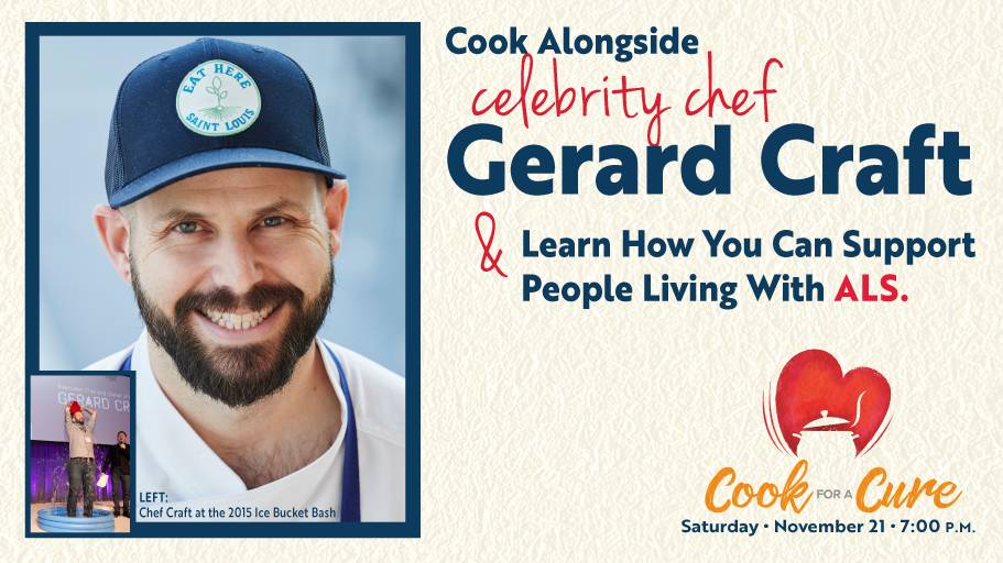 ALS_STLRegion's tweet photo. We're THRILLED to announce @GerardFCraft as the celebrity chef for our virtual #CookForACure event, Nov. 21! REGISTER TODAY to cook alongside this #STLchef &amp; learn how your support can directly empower people living with #ALS in our region: https://t.co/TOB8w0eaVr. https://t.co/fZEhSum3P2