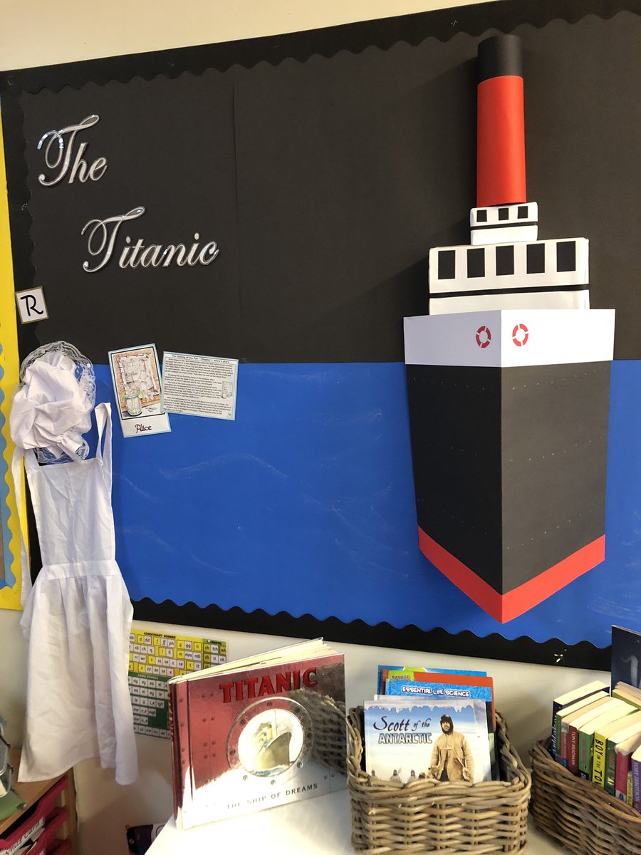 ChagallClass's tweet image. A great start to our new Titanic unit. We made inferences about characters who were on board the ship using objects and the text to help us. And wow- what a great display to showcase our work.  We can’t wait to read the rest!
