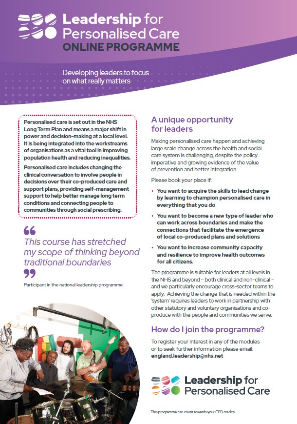 Leadership4PC's tweet photo. So excited for the launch of our new Leadership for Personalised Care Online Programme! We’ve already had huge interest from individuals across the country and health and social care system: check out our flyer below for all the info (sign up in bio)👇👇👇👇👇👇👇👇👇 https://t.co/hqxblHGe7t