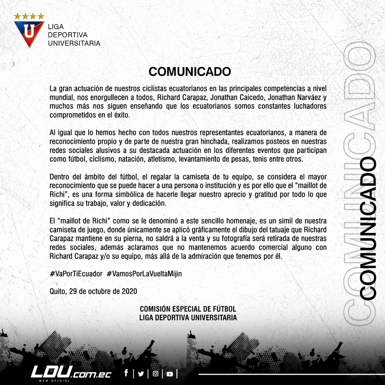 Ldu Oficial Desde A Twitter Comunicado Oficial Richardcarapazm Vaportiecuador Vamosporlavueltamijin