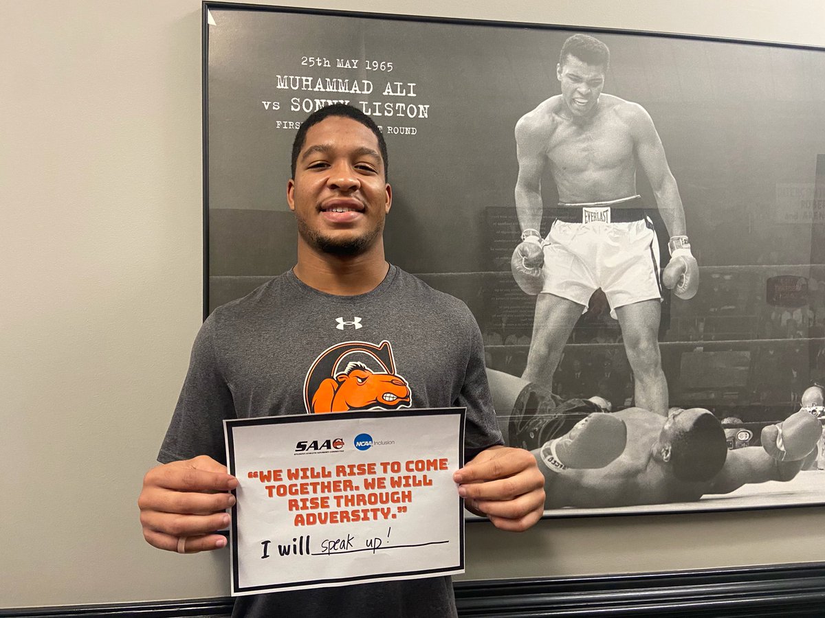 GoCamelsFB's tweet photo. We will RISE to come together. We will RISE through adversity.  

#TogetherWeRise | #NCAAInclusion https://t.co/E5H9fhEhFF