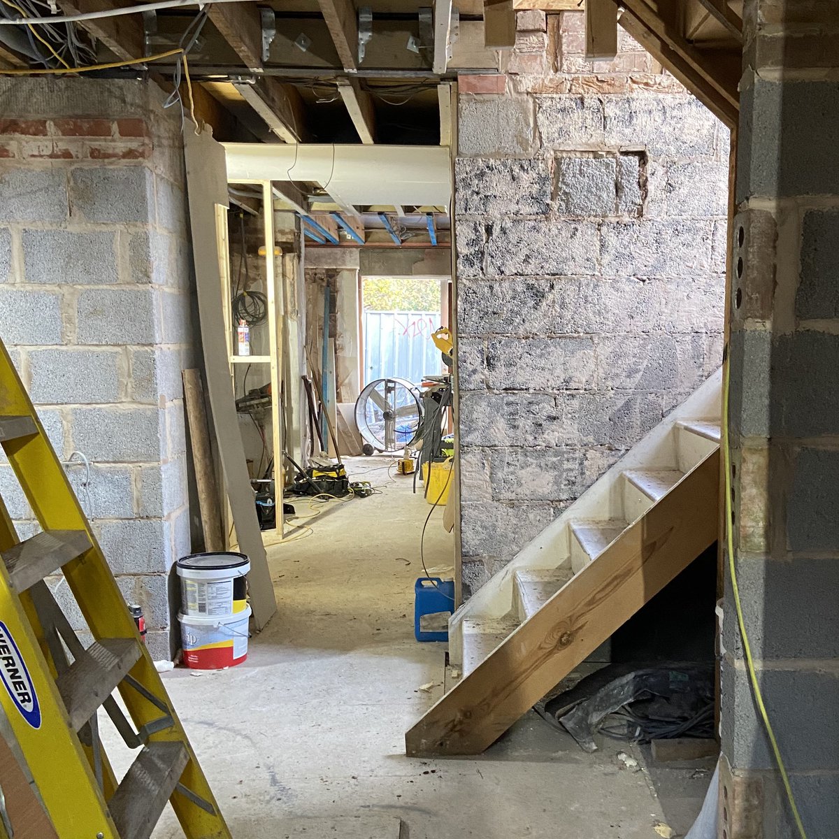 Scaffolding coming down and opening up the ground floor to bring natural light at #NESTEDhouse
