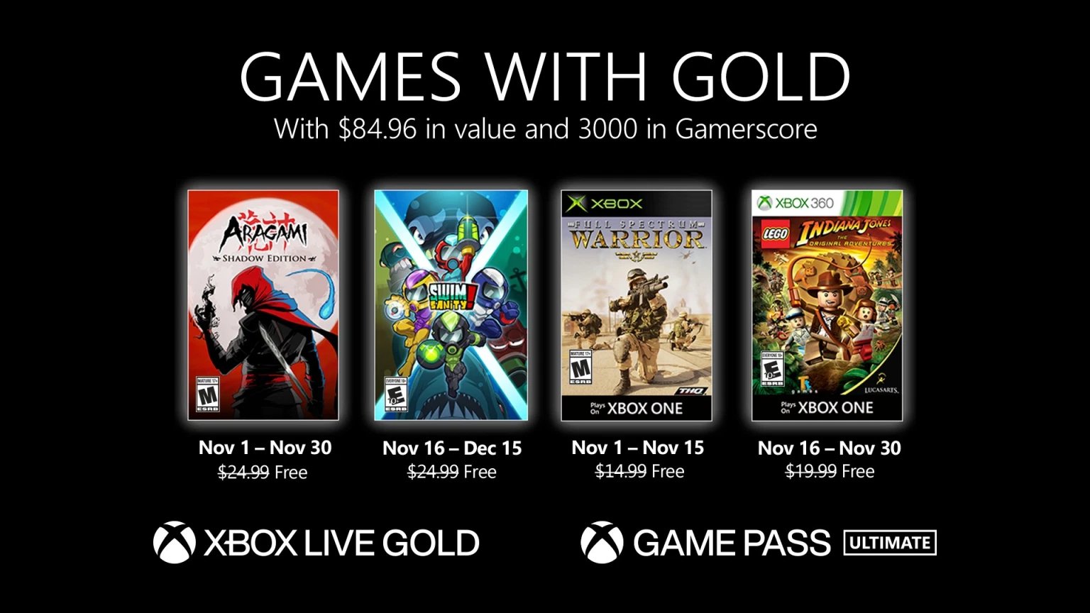 Xbox Live Games with Gold November 2020