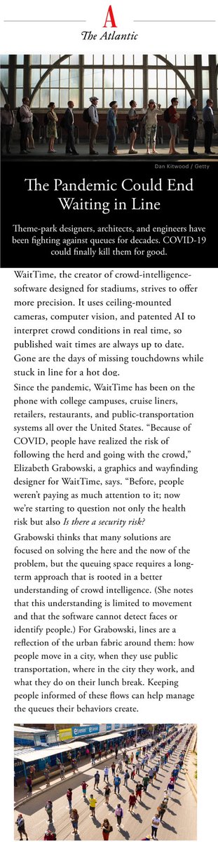 ZackKlima's tweet photo. .@TheWaitTimes is headlined in the @TheAtlantic on how we are positioned across the world with our first in the world #ai solution. We are helping #venues open across the world!
#covid19 #WaitTime #occupancytracking #ai #media https://t.co/EUuIEv85GJ