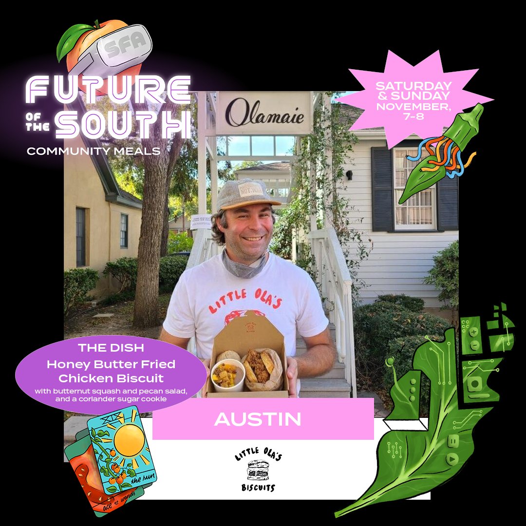 southfoodways's tweet image. SFA’s Future of the South Community Meals are heading to Texas. In #Austin, enjoy special to-go options from Little Ola’s Biscuits (from the team behind @olamaieaustin) and @valstexmexbbq. In #Houston, stop by @UBpreserv. For more details head to: bit.ly/3mq1Yby
#SFAOxf