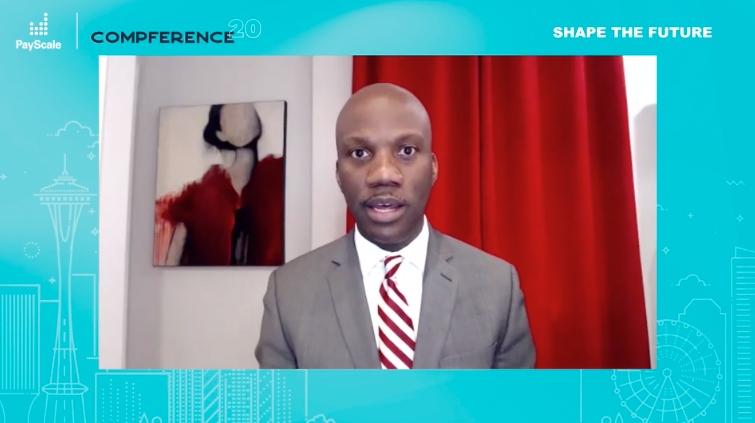 payscale's tweet image. We're LIVE with @DrShaunHarper of @USCRaceEquity at #Compference20! #ShapetheFuture