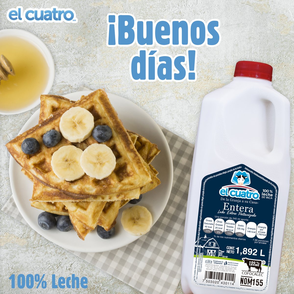 postaelcuatro's tweet photo. ¡Dale frescura a un desayuno delicioso! Leche EL Cuatro nos aporta vitaminas y minerales además es 100% leche.
#elcuatro #delagranjaasucasa #100leche #ConsumeLocal https://t.co/GO7KfRTvuj