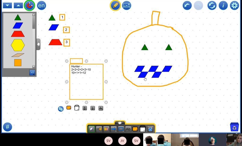 MsPR_Tweets's tweet photo. Students built some pumpkin faces in today's #MathTalk! We had some good strategies on how to solve their value and how  to come up with the value of each shape! @GEVSchool https://t.co/Xo2LiyF70b