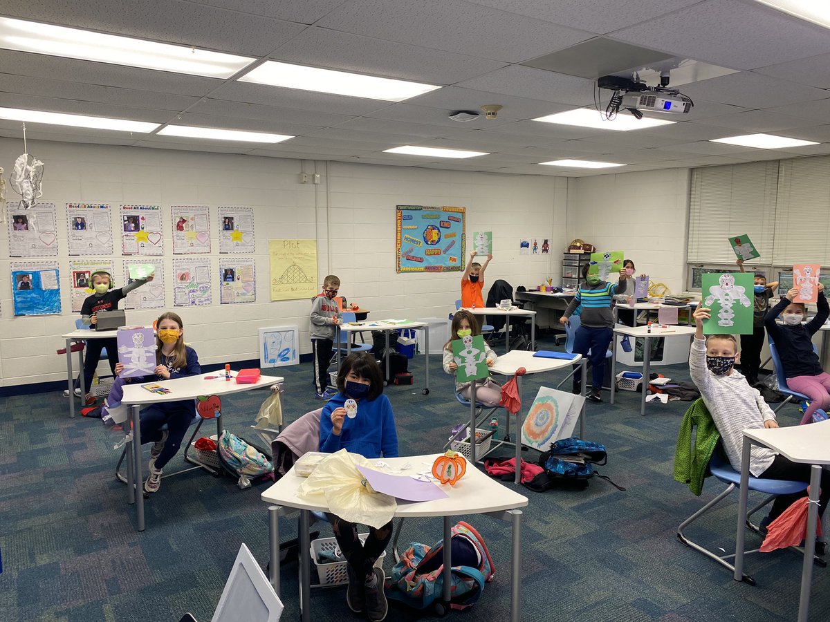 k_schmeck's tweet photo. ¡Feliz Día de los Muertos! Our 3rd grade customized skeletons are complete.  Can you spot the names? @jlosoff @WescottSpanish #d30learns https://t.co/Xfpr8sBvhL