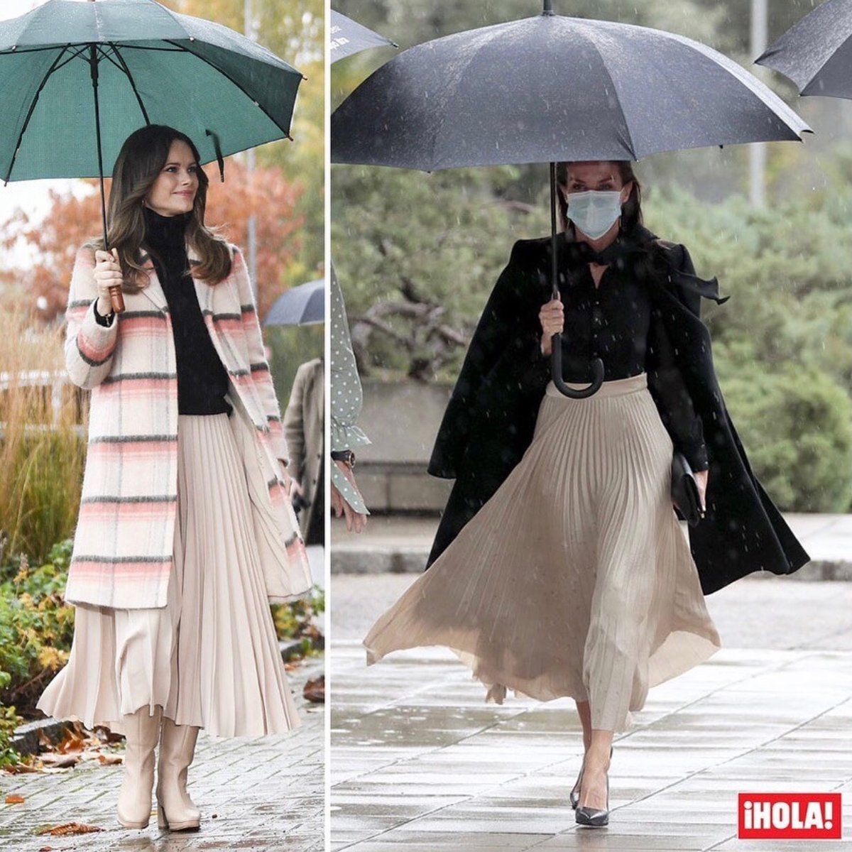 Sofia de Suecia y la reina Letizia, dos 'royals' conectadas por una misma prenda. Ambas han elegido una falda plisada para un día de lluvia. ☔️

#HolaRD #Repost @HolaCOM