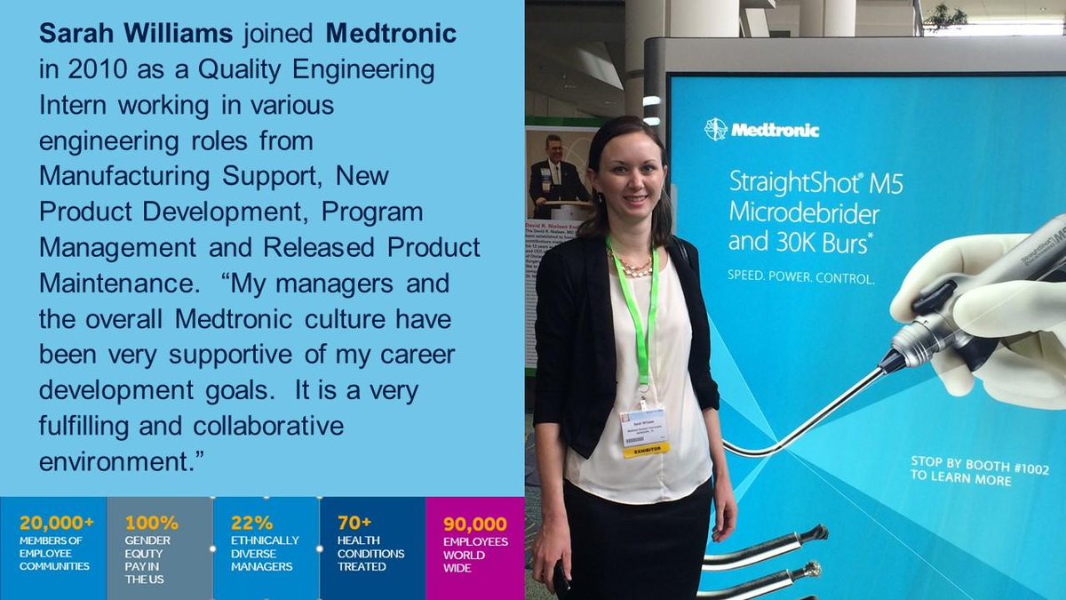 MedtronicJobs's tweet photo. Sarah Williams knows first-hand what it is like to have a family member positively impacted by one of our devices and that's why our Mission fully resonates with her in the work she does. Join Sarah and other female leaders Nov 4 and 5 at #SWE20
https://t.co/Kpl4EtcIMK https://t.co/gFatuxgbqW