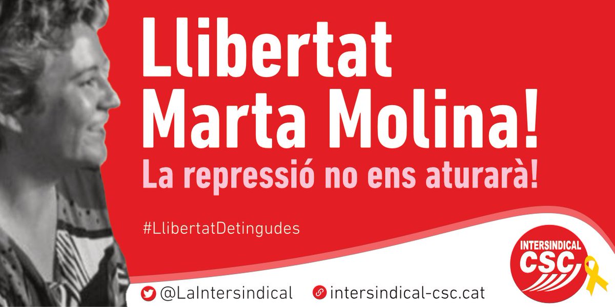 LaIntersindical's tweet photo. ❗️❗️Última hora ❗️❗️

Concentració en suport a la companya @Moli_marta
 
🗓 Divendres 30 d'octubre 
🕣 8.30 hores 
📍Ciutat de la Justícia 

No et deixarem sola!! Llibertat Marta Molina!

Ho farem amb totes les mesures de seguretat i sanitat! https://t.co/udXsj1lZpa