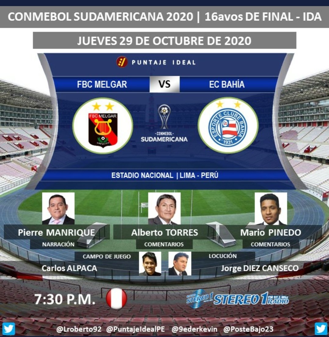 ManriqueSports's tweet photo. Hoy nos ponemos la #Rojinegra!!
Desde las 6.30 pm préndete a la transmisión de @MelgarOficial y @ECBahia con el equipo de @VocesFutbolPeru por #Stereo1 FM 97.1 para toda la ciudad de Arequipa.
#VamosQueVamos
#RugeLeón https://t.co/E1jQ7YeKlj