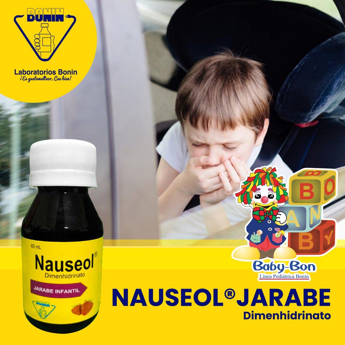 LabBoninGt's tweet photo. Te recordamos que Nauseol® Jarabe ayuda a tus pequeños a calmar mareos y nauseas ocasionados por movimiento. Nauseol® Jarabe en su delicioso sabor a fresa acompañandote en todos tus viajes.
#LaboratoriosBonin 
#EsGuatemaltecoCaeBien
#JuntosPorGuatemala
#BabyBon https://t.co/zTUMWr5cp8