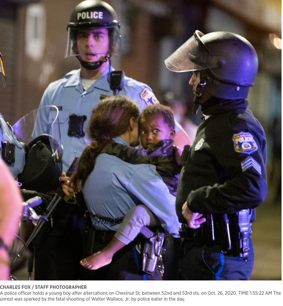 There's a bit of a discrepancy here.The FOP says this child was “lost” and “wondering around barefoot” in Philly.But the Inquirer included photos of the pair (since removed) in a story about cops smashing windows, beating a driver, and seizing a kid. https://www.inquirer.com/news/philadelphia-police-car-video-west-unrest-child-backseat-20201028.html