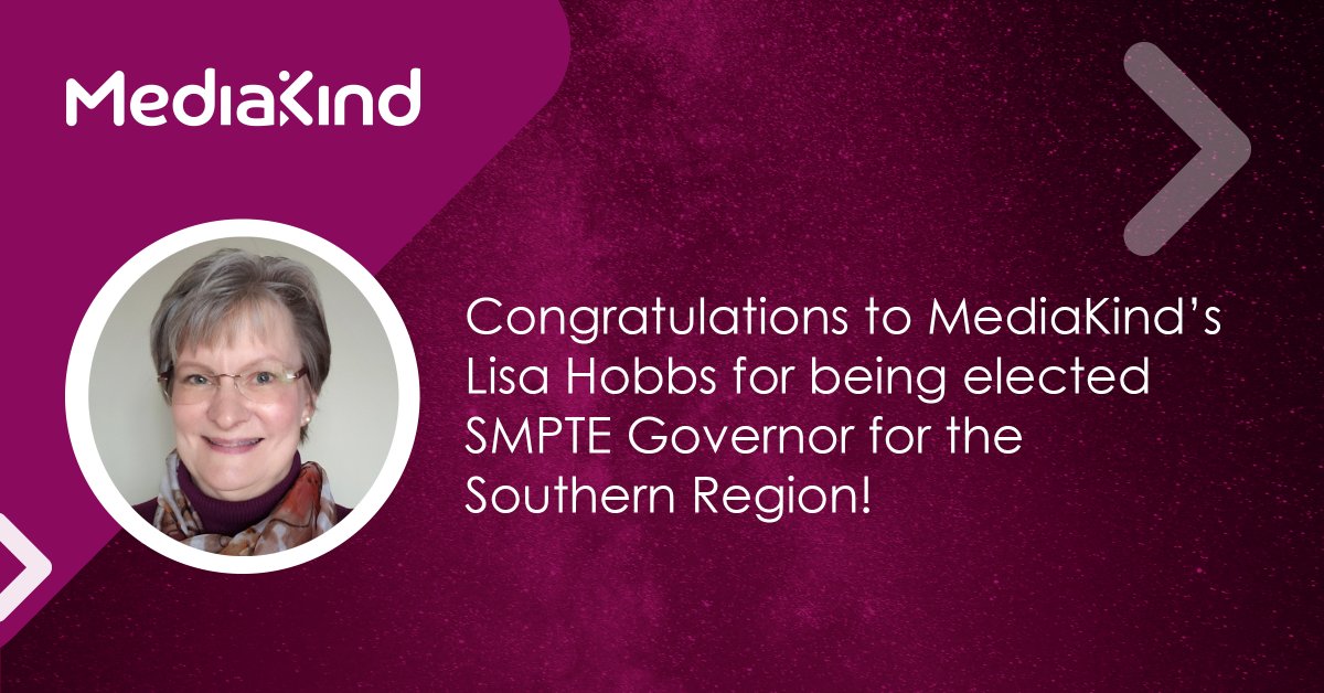 Media_Kind's tweet photo. Congratulations to @Media_Kind's  Lisa Hobbs for being elected @smpteconnect Governor for the Southern Region, in addition to her current role as manager for SMPTE Atlanta!

#SMPTE #teammediakind #womenintech #videoencoding https://t.co/3X6hpA7K3E