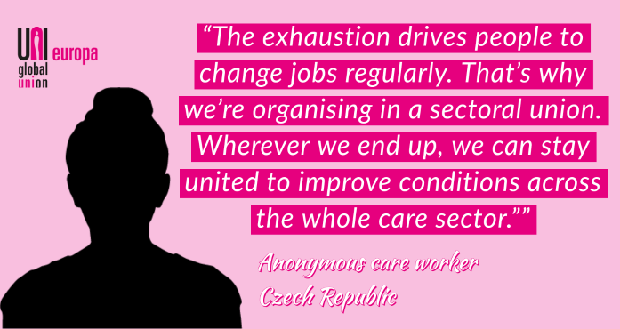 UNI_Europa's tweet photo. Across entire sectors, #EssentialWorkers are uniting &amp; #BuildingWorkersPower ✊

While they may be anonymous in public, the real strength they are building lies in knowing they can count on eachother when it matters most.

#InvestInCare #CAREday2020 https://t.co/muWaOmKvFi