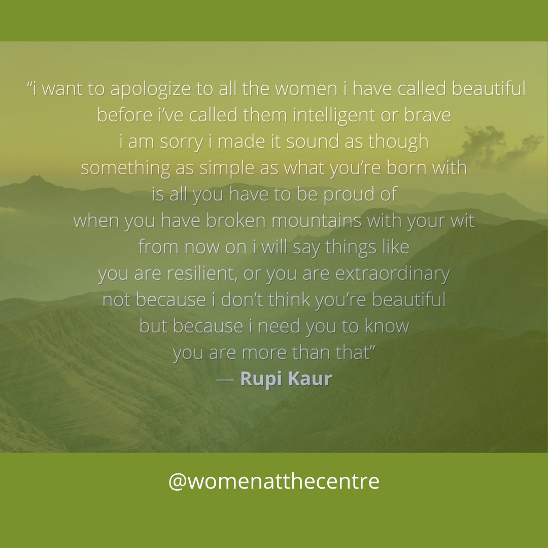 You are beautiful! You are also more than your exterior beauty .
#womenatthecentre #survivor #socialjustice #advocacy #feminism #feminist #growth #empowering #strength #powerfulwomen #power #fallinlovewithyourself #worthy #WEthursdaythoughts #RupiKaur #poetry #artexpression https://t.co/U7qzkus3N2