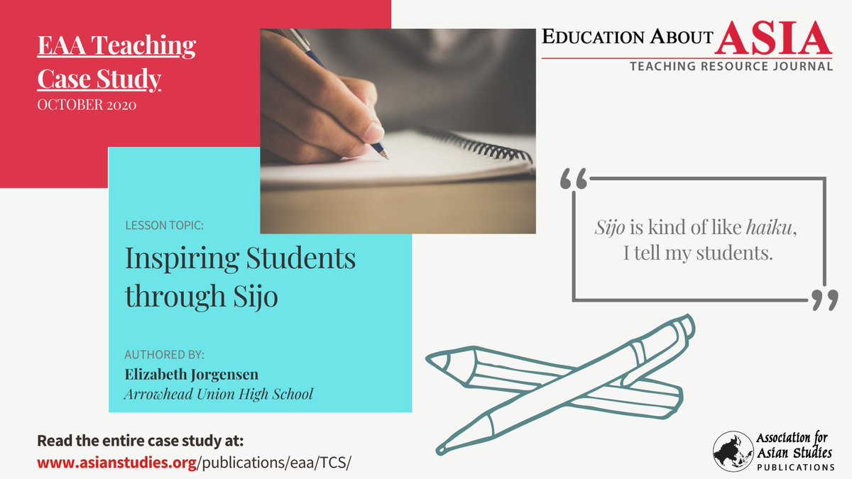 EdAbtAsia's tweet photo. Visit the EAA website for our new Teaching Case Study—Elizabeth Jorgensen explains how she uses Korean sijo poetry in her Wisconsin high school classroom, building on David McCann's 2010 EAA article about the art form. https://t.co/x9uaWAmLSW https://t.co/041q2GtYkh