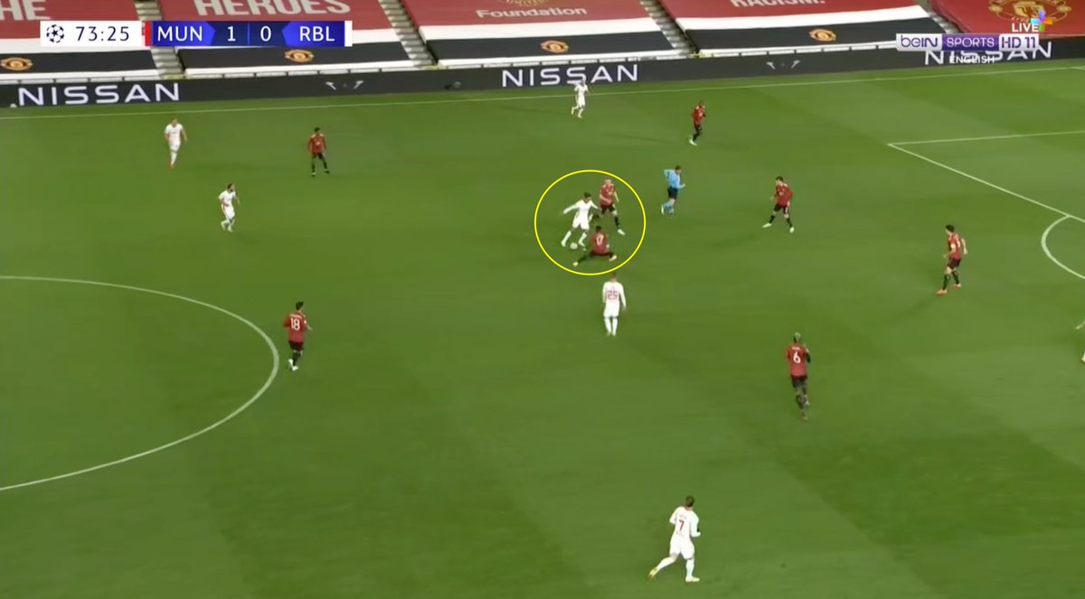 4. The Diamond In Play. A look at MUN’s second goal:(A) Fred cuts off the passing lane and breaks down the attack. Lays it off to Pogba. (B) Pogba releases it quickly back to Fred.(C) Bruno plays a perfect through-ball to Rashy that splits the backline.(D) Goal.