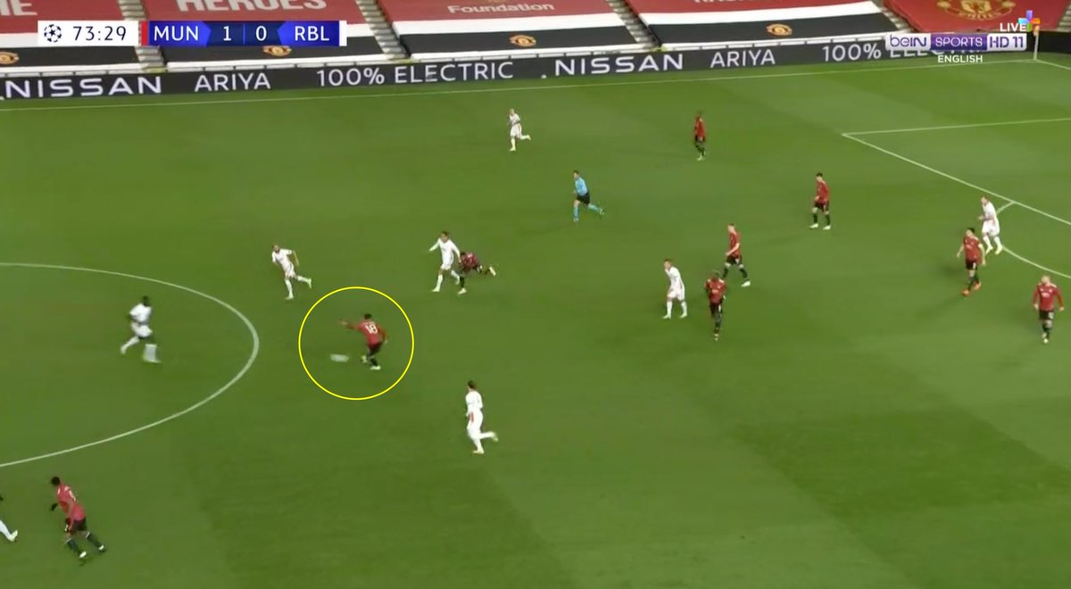 4. The Diamond In Play. A look at MUN’s second goal:(A) Fred cuts off the passing lane and breaks down the attack. Lays it off to Pogba. (B) Pogba releases it quickly back to Fred.(C) Bruno plays a perfect through-ball to Rashy that splits the backline.(D) Goal.