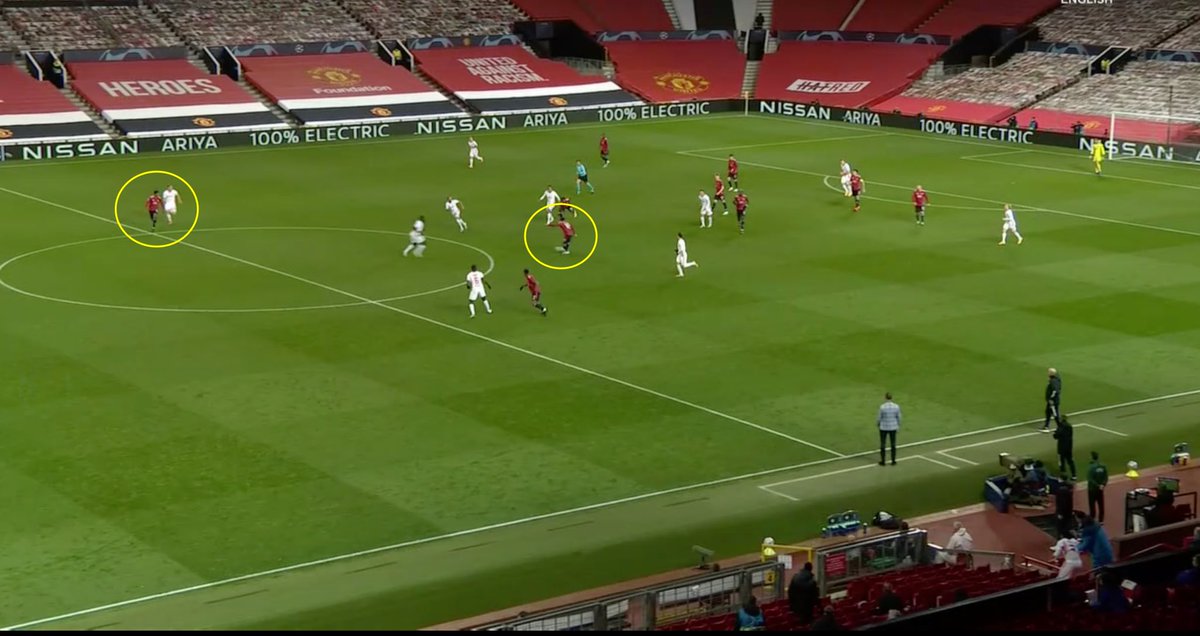 4. The Diamond In Play. A look at MUN’s second goal:(A) Fred cuts off the passing lane and breaks down the attack. Lays it off to Pogba. (B) Pogba releases it quickly back to Fred.(C) Bruno plays a perfect through-ball to Rashy that splits the backline.(D) Goal.