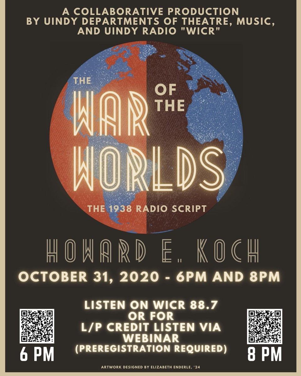 WICRonline's tweet photo. "The War of the Worlds" Radio Broadcast, Saturday, Oct. 31 at 6 PM and 8 PM. Tune into @WICRonline 88.7 FM! https://t.co/ZjuKN7Yi8U